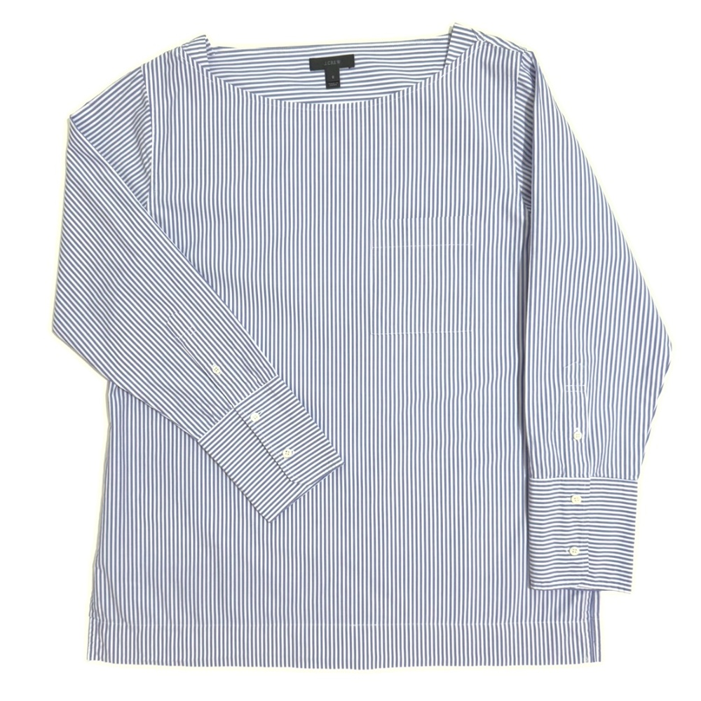 J. Crew Blue and White Stripe Cotton Boatneck Tunic Size 6